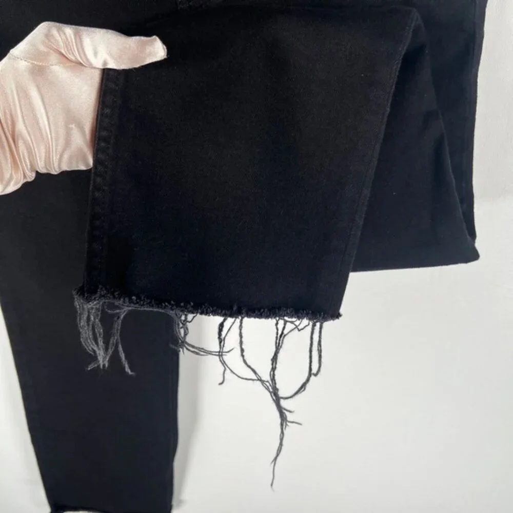 NWOT RE/DONE ORIGINALS Stove Pipe High Rise Raw Hem Jet Black SELF/CORP Jeans 26